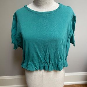 We The Free-Crop top with light elastic at bottom edge- green/blueish color